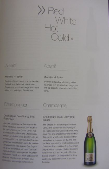 Lufthansa Business Class Menu