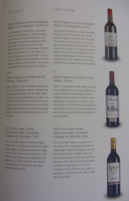 Lufthansa Business Class Menu