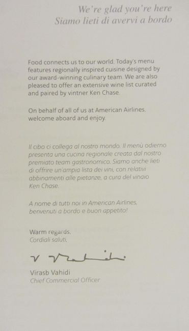 American Airlines Business Class Milan to New York