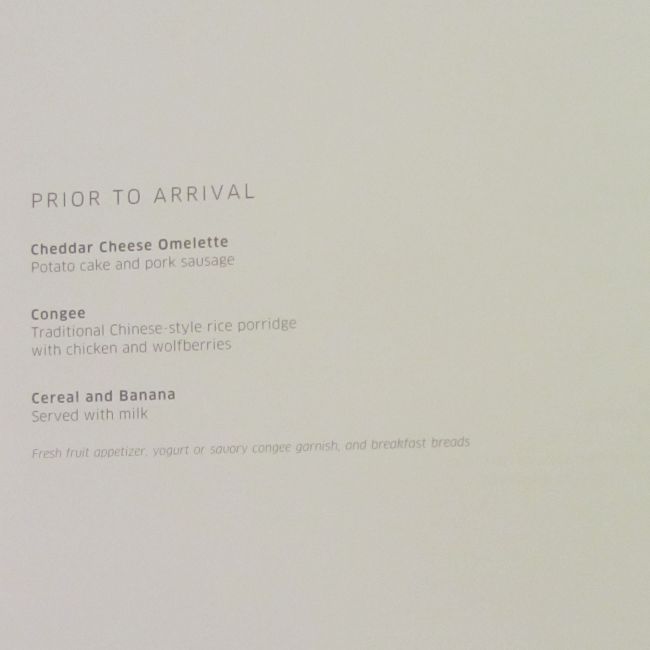 United Airlines Business Class Hong Kong to San Francisco Menu