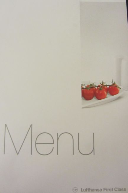 Lufthansa First Class Los Angeles to Munich Menu