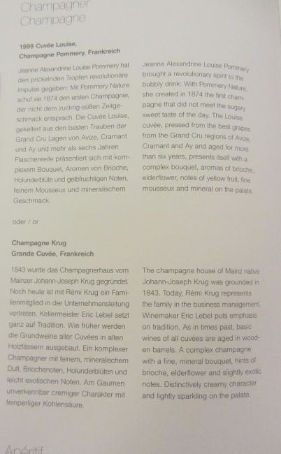 Lufthansa First Class Los Angeles to Munich Menu