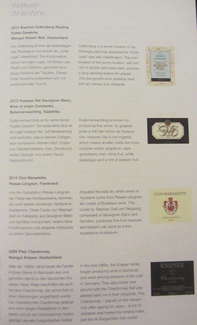 Lufthansa First Class Los Angeles to Munich Menu