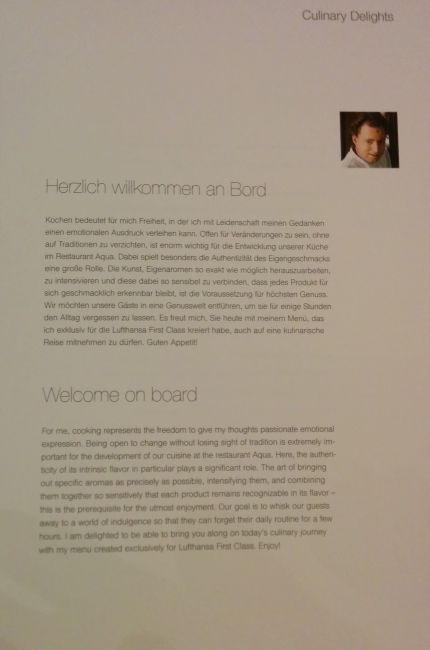 Lufthansa First Class Menu