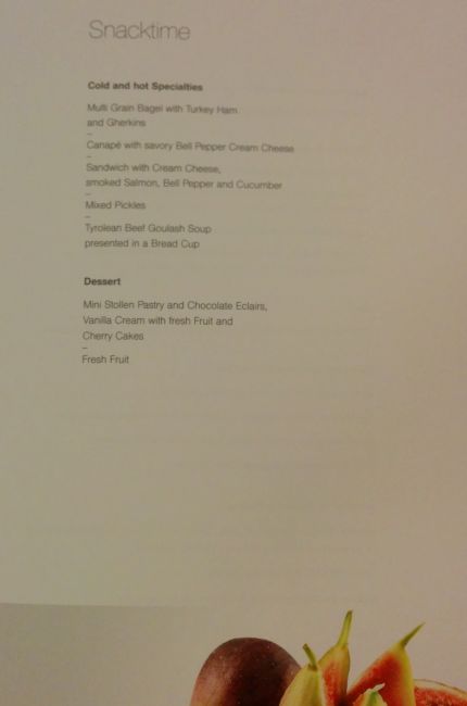 Lufthansa First Class Menu